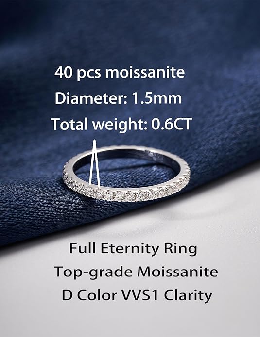 IMOLOVE Moissanite Wedding Band Wedding Rings for Women 925 Sterling Silver Rings with 18K White Gold Plated Eternity Stackable Engagement Ring Anniversary Band Size 3-12