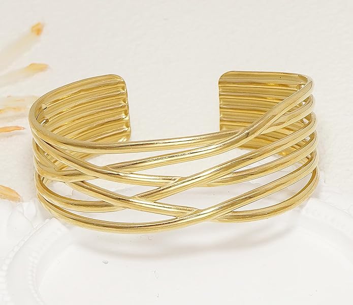 Multi-layer Cuff Bracelet for Women Cross Wire Bracelets Open Wide Cuff Gold Bangle Bracelet