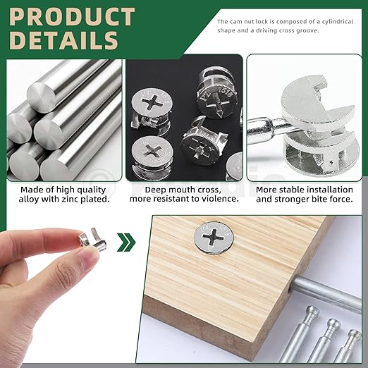 Keadic 100 Pcs 4 Sizes Cam Locks for Furniture, 3-in-1 Eccentric Wheels, Furniture Cam Lock Nuts Furniture Connecting Cam Lock Fittings Assortment Kit for Wardrobe Drawer Closets Bed