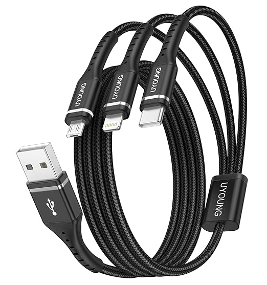 Multi Charging Cable 2Pack 4FT, 3 in 1 Charger Cable Braided Universal Phone Charging Cord with Lightning/Type C/Micro USB Ends, Multiple USB Cable for iPhone/Samsung/Google Cell Phones and More