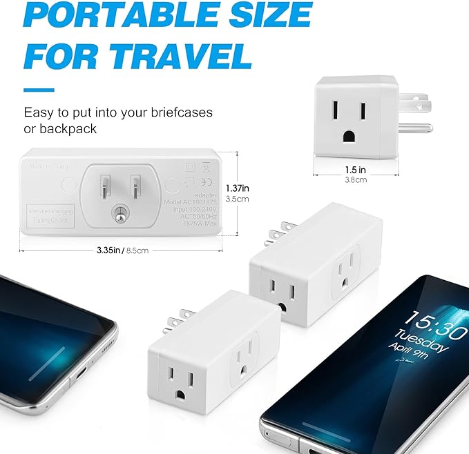 Multi Plug Outlet Extender 1pack, Multiple Outlet Splitter, 3 Outlet Grounding Wall Adapter, Multi Plug Wall Outlet, Multiple Plugs in One Outlet, Cruise Essentials, Electrical Wall Outlet Splitter