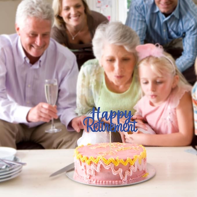 Gyufise Blue Happy Retirement Cake Topper Retirement Cake Decoration Picks for Retired Party Cake Decoration Party Supplies 1 Pack