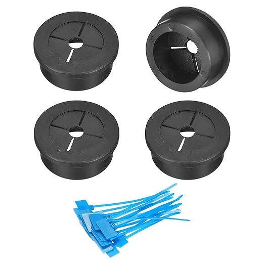 uxcell 4Pcs Cable Cord Grommet, 1-1/8"(28mm) Rubber Desk Grommets Wire Pass Through Hole Cover with Marked Cable Ties for Home Office Cable Wire Protection, Black
