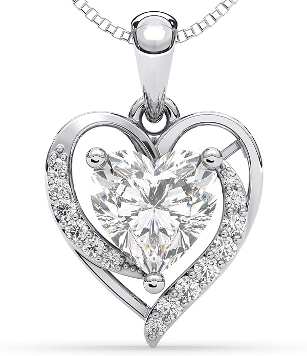 Auravibes Moissanite Heart Necklace for Women, 2-Carat Real Sterling Silver Pendant with “I Love You” Engraving, Valentine’s Day, Anniversary, Birthday or Christmas Gift for Wife, Girlfriend, Mom