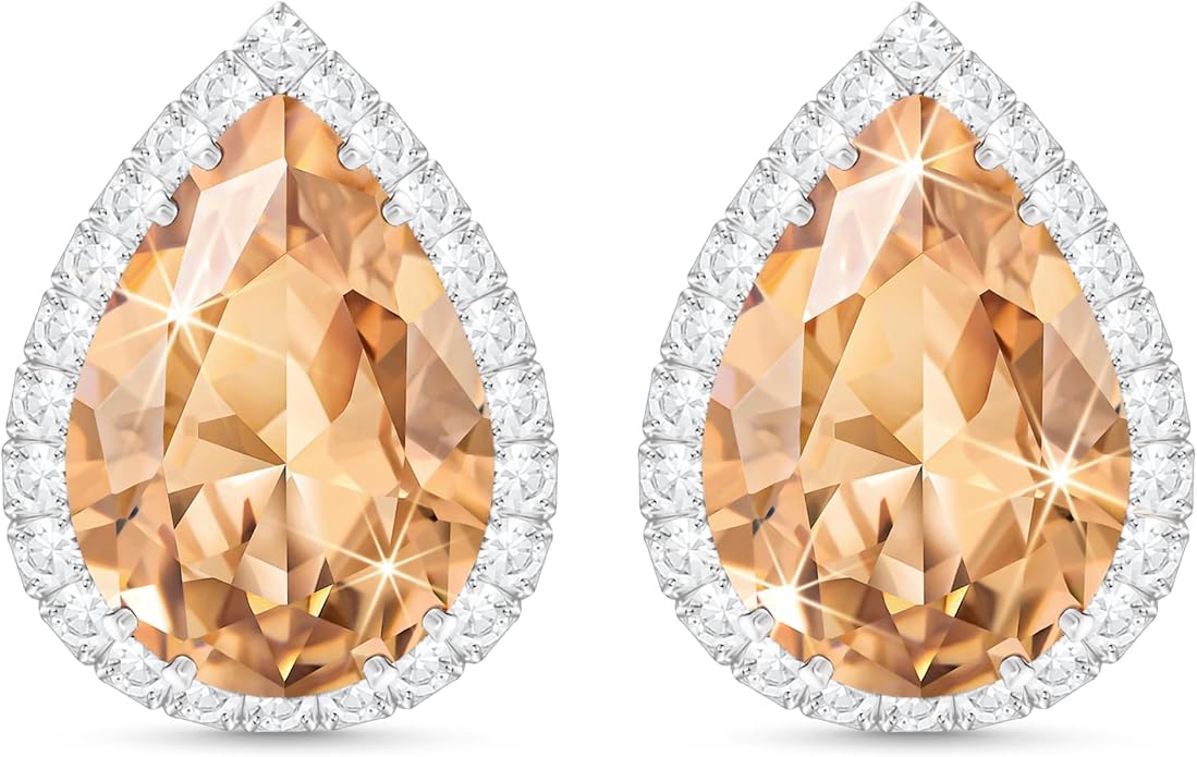 Linawe Women Stud Earrings, Teardrop Diamond Moissanite Cubic Zirconia Earrings Studs Rhinestone Jewelry Gold/Silver/Rose Gold