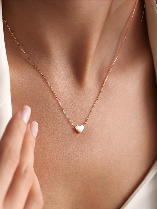 ChicSilver Personalized 925 Sterling Silver Dainty Small Heart/Star/Moon/Dot/Triangle Pendant Necklace for Women, Silver/Gold/Rose Gold/Black (with Gift Box)