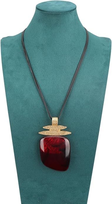 Boho Leather Necklace Women Bohemian Brown Circle Pendant Necklace Choker Long Necklaces for Women Boho Ring Large Pendant