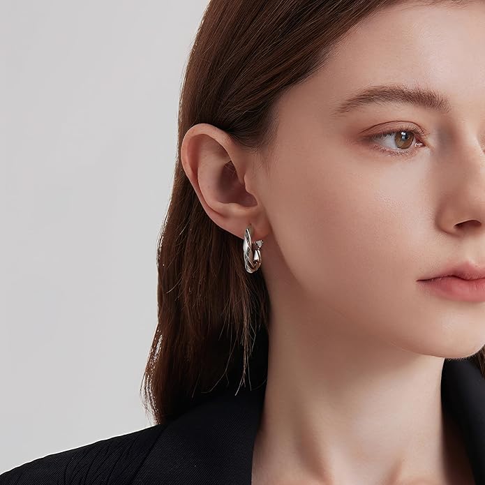 14k Gold Plated Hoop Earrings for Women, 925 Sterling Silver Posts Thick Twist Hypoallergenic Chunky Large Earrings 20mm 30mm 40mm 50mm