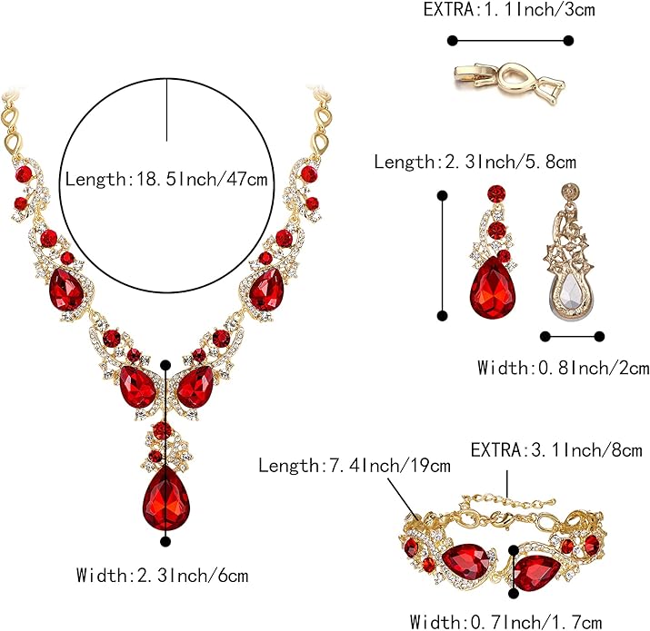 BriLove Wedding Bridal Jewelry for Women Multi Teardrop Cluster Crystal Statement Necklace Dangle Earrings Link Bracelet Set