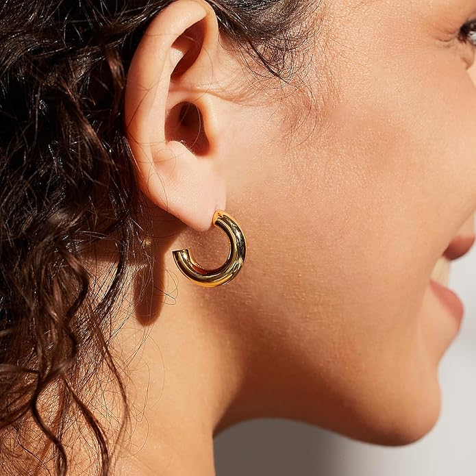 Gold Earrings for Women Girls,14K Gold Plated Hoop Earrings with 925 Sterling Silver Post Cubic Zirconia Stud Earring Huggie Hoops Earrings