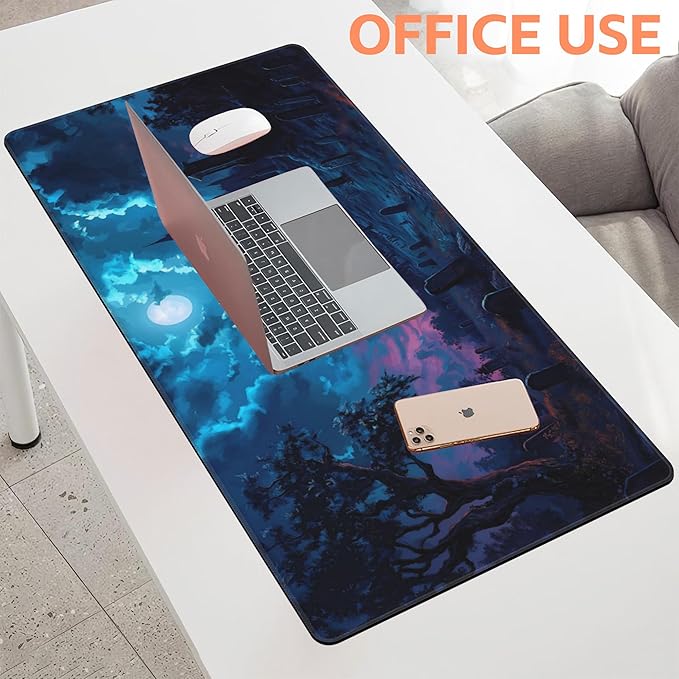 Mouse Pad Large Gothic Graveyard Non-Slip Game Desk Mat with Stitched Edge Laptop Keyboard Desk Pad for Work Home Gaming (35.4 x 15.7 Inches)