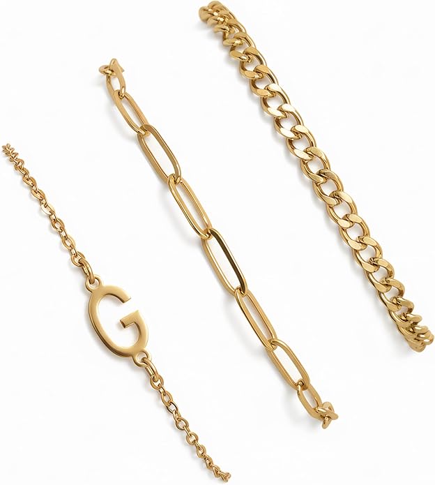 14K Gold Plated Bracelets for Women, A–Z Initial Charm Bangles Jewelry Set, Elegant Gold Accessories, Friendship Bracelet Gifts for Mom