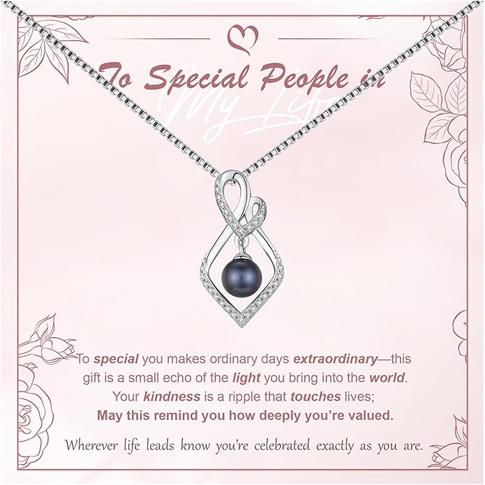 Tahitian Black Pearl 18K White Gold Plated Sterling Silver Heart/Infinity/Four Leaf Clover Pendant Necklace Jewelry Gifts for Women Wife Mom Girlfriend Wedding Birthday Anniversary Christmas