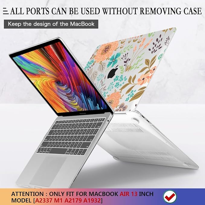 CISSOOK Case for MacBook Air 13 inch 2021 2020 2019 2018 Release Model A2337 M1 A2179 A1932, Orange Flowers Hard Shell Case with Keyboard Cover + Screen Protector for MacBook Air 13" with Touch ID