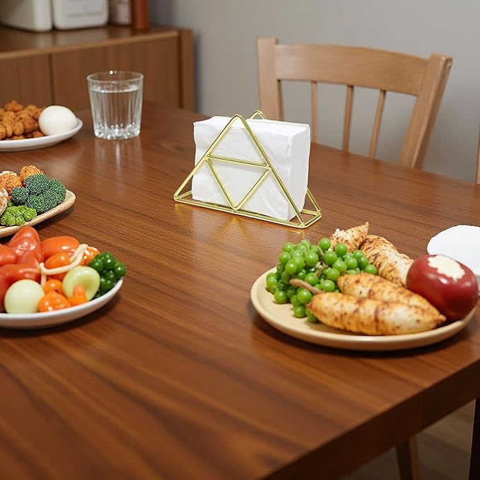 AIM & GGKK Gold Napkin Holder for Table - Triangle Metal Wire Paper Napkin Holder, Modern Restaurant & Home Dining Accessories (6.77" L x 4.4" H)