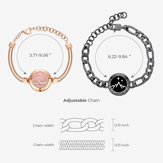 TOTWOO Long Distance Touch Bracelets for Couples, Smart Light & Vibration Love Jewelry, Long Distance Valentines Day Gifts for Him Her Women Men, One-to-One Bluetooth Pairing via App