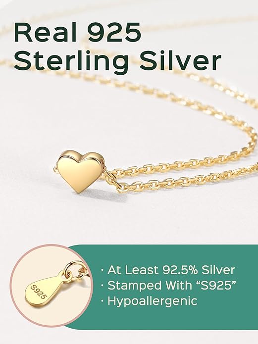 ChicSilver Personalized 925 Sterling Silver Dainty Small Heart/Star/Moon/Dot/Triangle Pendant Necklace for Women, Silver/Gold/Rose Gold/Black (with Gift Box)