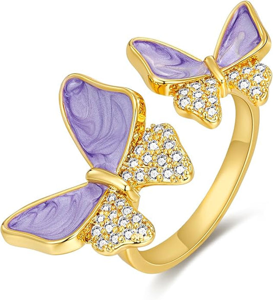 Gold Rose Pink Enamel Floral CZ FULLY ADJUSTABLE Statement Open Ring for Women by SNGIA, Daisy Orchid Flower Leaf Summer Beach Handmade Unique Pinky Band, Chunky Sunflower Stackable Cute Cuff Cocktail Ring Birthday Gift, Natural Bold Exaggerated Irregu...