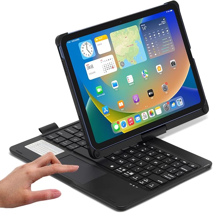 Keyboard Case for iPad 10.2 9th/8th/7th Gen, Rotating Case for iPad9/iPad8/iPad7 with Backlits Touchpad Keyboard-360° Rotatable Smart Cover with Pencil Holder, Black