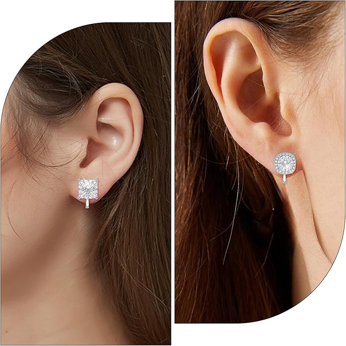 Clip On Earrings for Women Non-Pierced - 5-Pair Set Sparkling CZ Diamond Silver Tone Earrings | Comfortable Fit for Wedding, Prom, Party, Dance Competition | No Piercing Ear Accessories Set