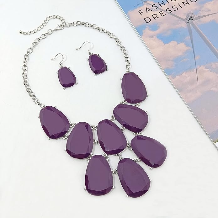 Firstmeet Chunky Bubble Statement Collar Necklace with Earrings for Women