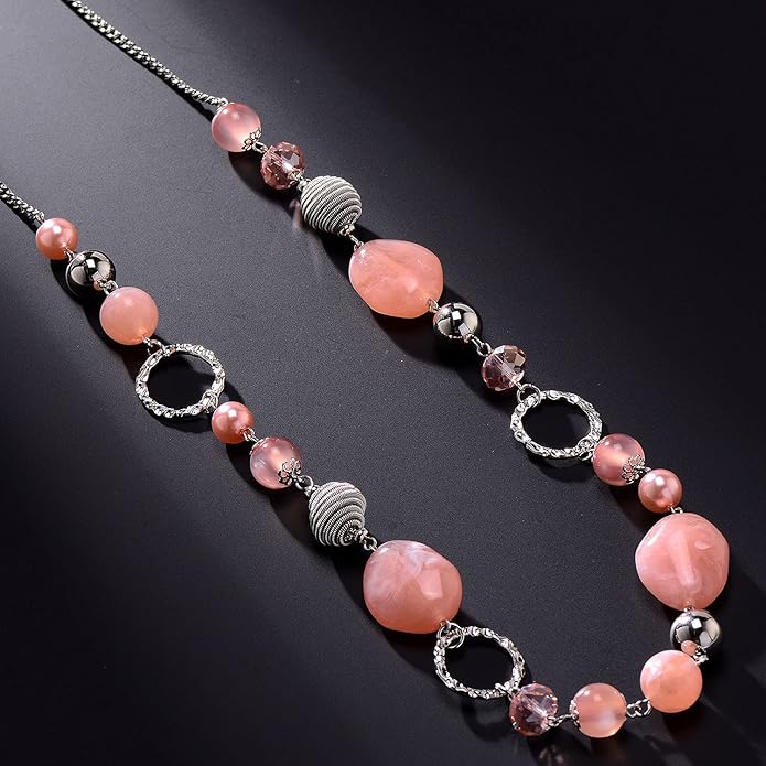 PEARL&CLUB Long Beaded Necklaces For Women - Sweater Chain Fashion Jewelry Necklace Gifts For Women