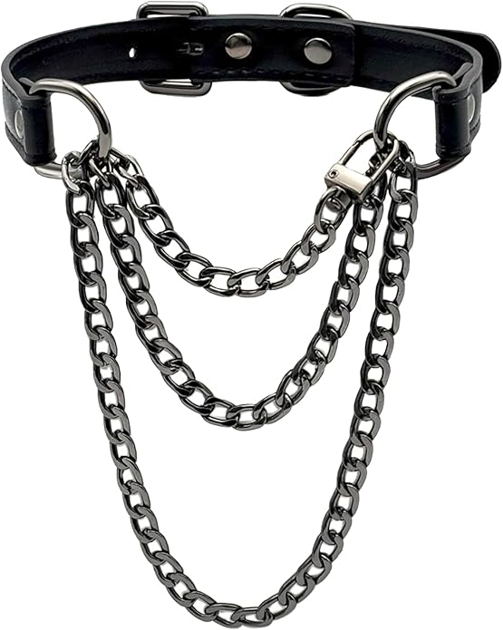 FEOYA Leather Choker Collar For Women Handmade Adjustable Triple-Layer Slip Chain Punk Gothic Chain Collar Necklace