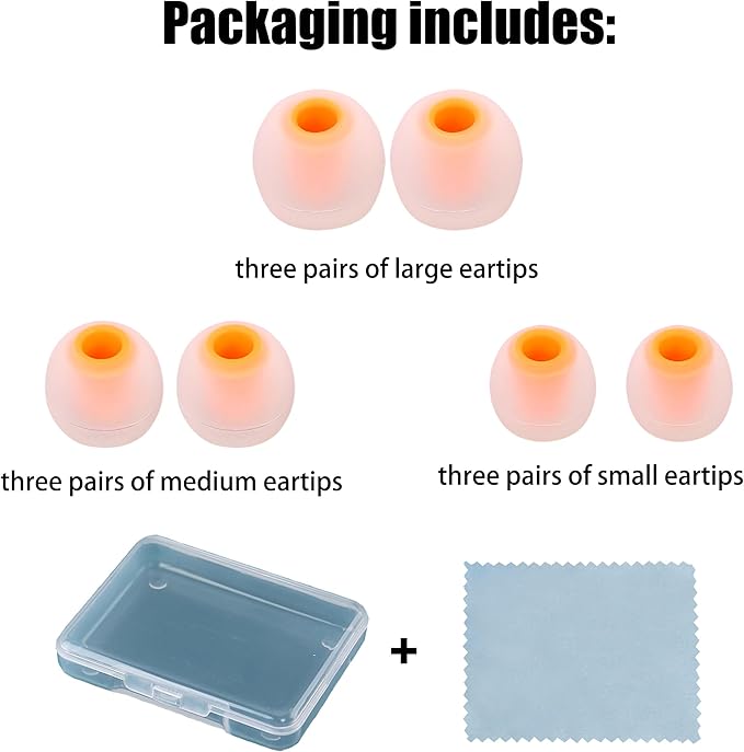 Earbud Replacement Tips - Silicone Earbud Tips Fit Most In-Ear Earbuds (Inner Hole 3.8mm - 5.1mm) - 9 Pairs S M L