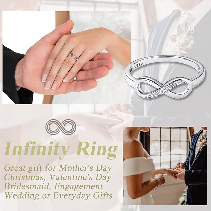 Suplight 925 Sterling Silver Ring Simple Infinity Knot Wedding Band Rings Love Knot Promise Ring for Women Size 4-12(with Gift Box)