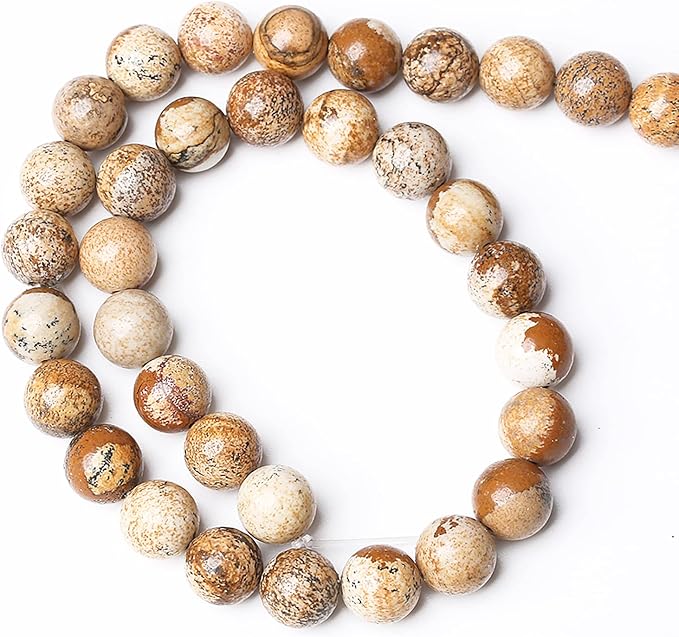 Natural Picture Jaspers Stone Beads Round Smooth Gemstones Loose Spacer Beads for Jewelry Making DIY Necklaces Bracelets 10mm 38pcs 15"