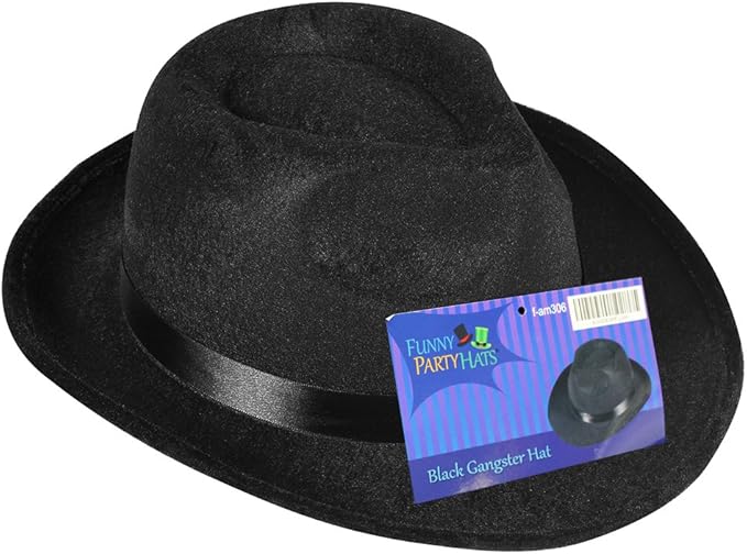 Funny Party Hats Black Gangster Hat - Black Fedora Hats - Costume Hats - Costume Accessories