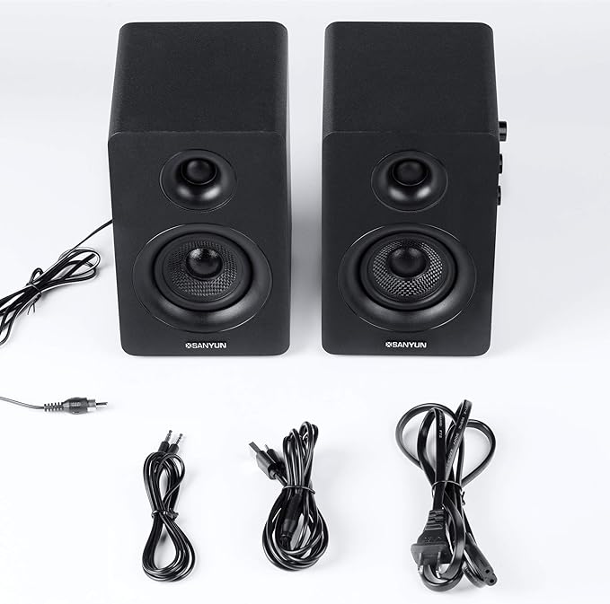 SW208 3" Active Bluetooth 5.0 Bookshelf Speakers – 60W Carbon Fiber Speaker Unit - Built-in 24bit DAC - Dynamic 3D Surround Sound – 2.0 Computer PC Monitor Gaming Speakers (Pair, Black)