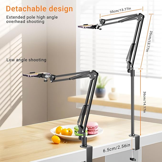 Tall Overhead Camera Mount, High Desk Phone Tripod Mount for Video Recording, Content Creator Essential Compatible with iPhone Compact Cam for Live/YouTube/TikTok
