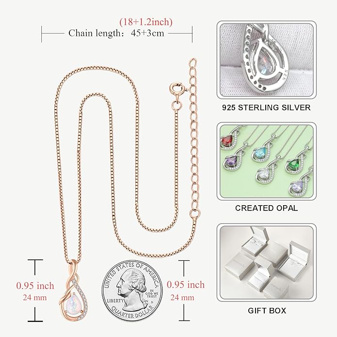 STARCHENIE Infinity Teardrop Pendant Necklace for Women 925 Sterling Silver Birthstone Jewelry