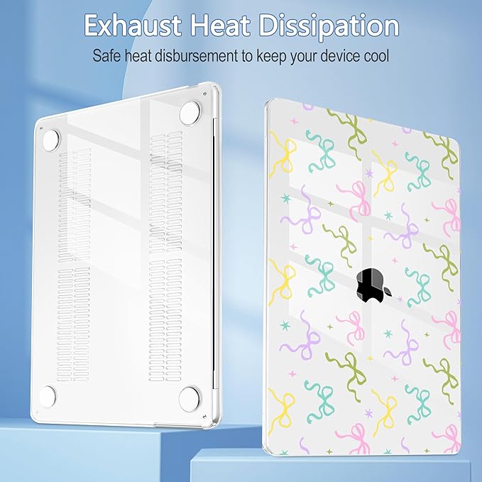 Mektron Compatible with M4 MacBook Air 15 inch Case 2025 A3241 2024 2023 M3 A3114 A2941 M2 Liquid Retina Display Touch ID, Plastic Hard Case & Keyboard Skin & Screen Protector - Clear Colorful Bows
