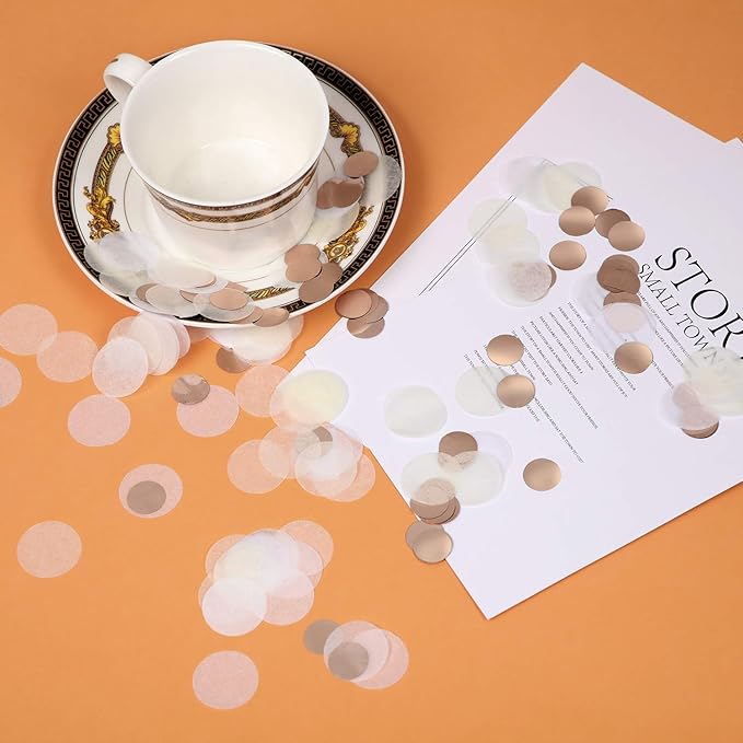 TecUnite Round Tissue Paper Table Confetti Dots for Wedding Birthday Party Decoration, 1.76 oz(White Ivory Champagne,2.5 cm)