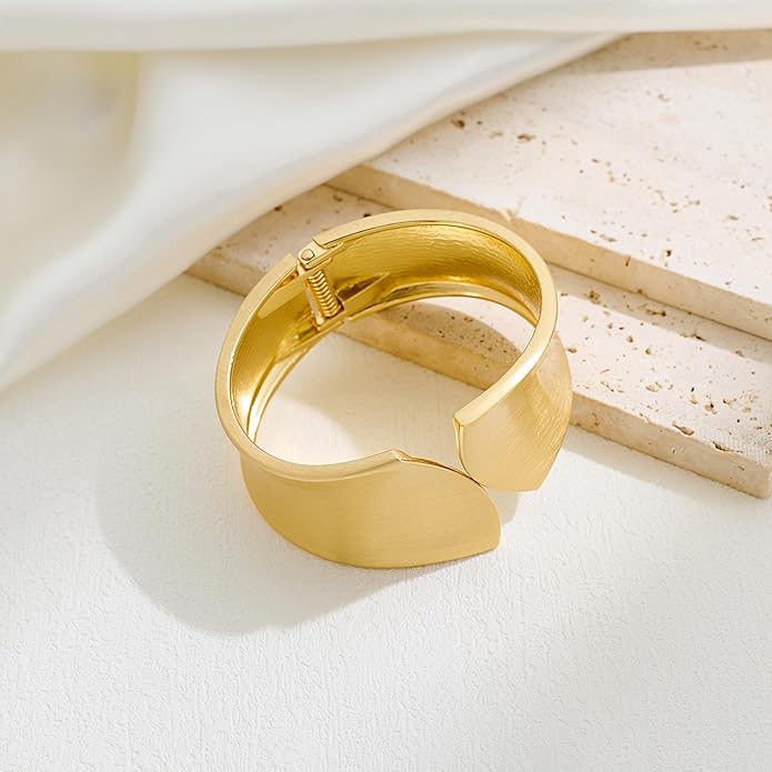 Statement Golden Matte Bracelet for women Minimalist Chunky Brushed Bangle Bracelet Vintage Thick Wide Cuff bracelet Gold Plated Open Cuff Geometric Bracelet