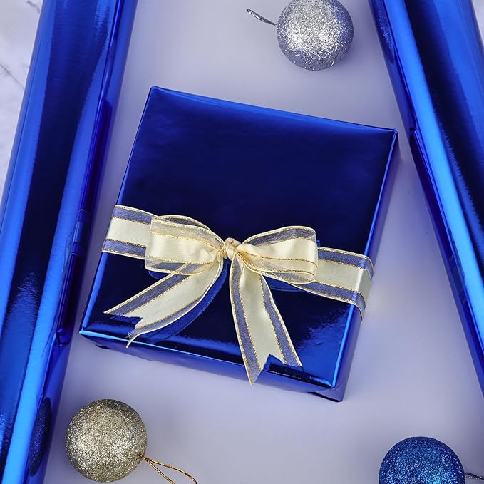 NESCCI Royal Blue Metallic Wrapping Paper, Solid Color Paper,Gift Wrapping Paper,Perfect for Wedding,Valentine's Day,Birthday, Christmas,Baby Shower,DIY Bouquet (17.5 Inches X 32.8 Feet)