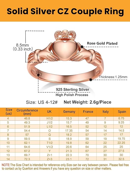 Bestyle 925 Sterling Silver Ring for Women, Minimalist Claddagh Ring Celtic Knot Ring for Women, Irish Promise Wedding Band, Gold/Rose Gold Vermeil Women Band Ring, Stackable, Gift for Her
