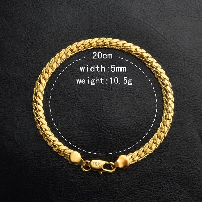 18k Gold Bracelet Mesh Flat Chain Men's and Women's Fashion Hip Hop Jewelry Gold Shining Bracelet Birthday Valentine's Day Christmas Gift