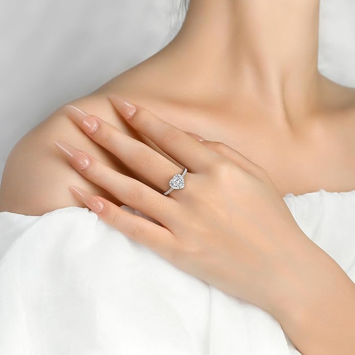 Elspeth 925 Sterling Silver Heart Engagement Ring for Women Heart Cut Cubic Zirconia Promise Ring Size 4-10