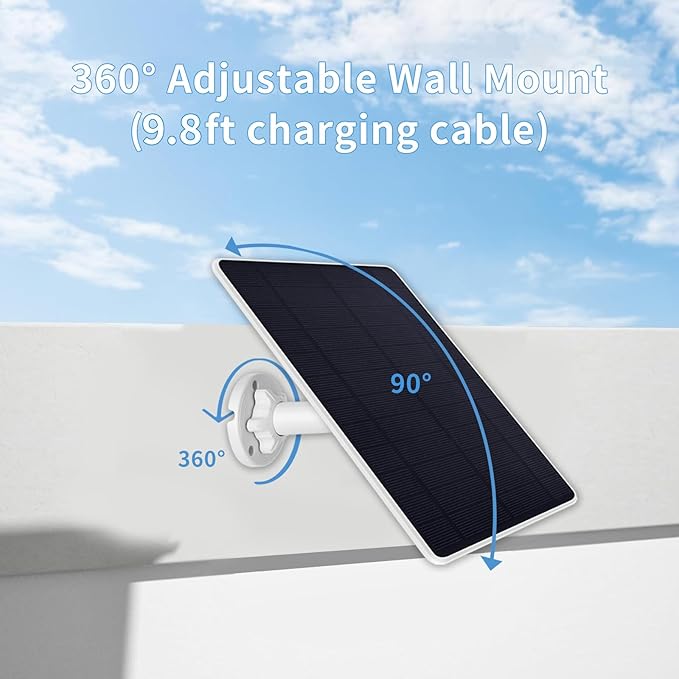 Solar Panel Charger for Ring Stick Up Cam, Stick Up Cam Pro, Ring Spotlight Cam Plus/Pro, 6W5V Fast Charging (1Pack)