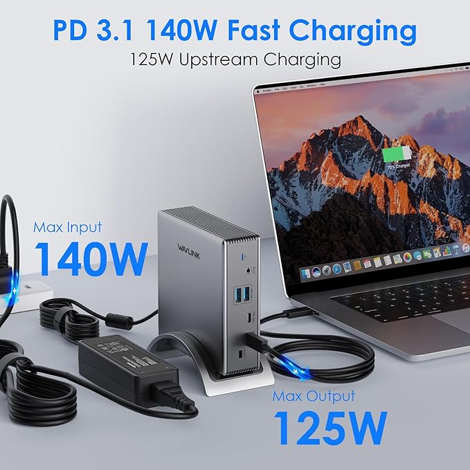 Laptop Docking Station,WAVLINK PD3.1 Docking Station 3 Monitors with 8K@30Hz/4K@144Hz,2*HDMI + DP,140W PD Charge,USB-C 10Gb,USB-A 5Gb,Gigabit Ethernet,Audio/Mic for HP, Dell,Windows System Computer