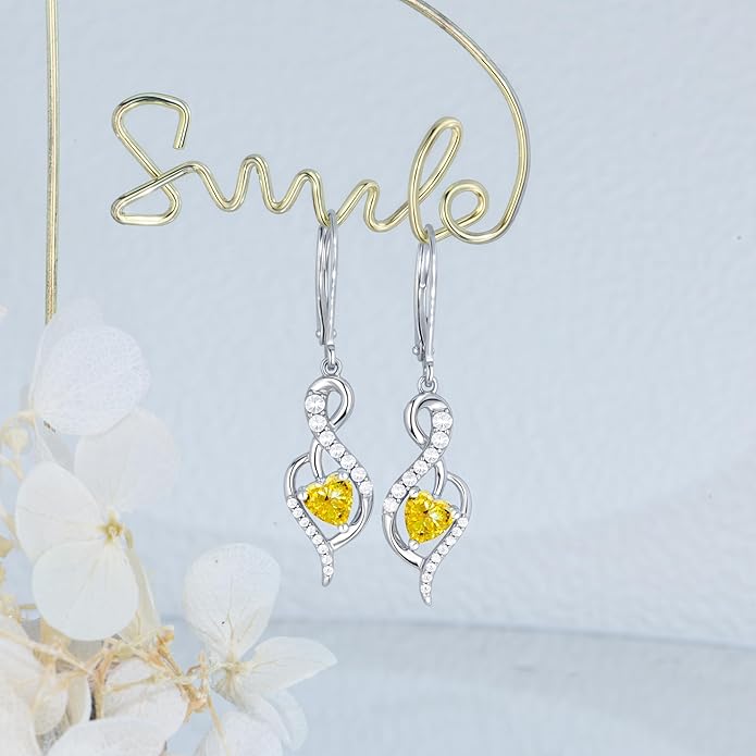Infinity Heart Dangle Drop Earrings for Women, 925 Sterling Silver Birthstone Leverback Earrings, Birthday Anniversary Valentines Day Jewelry Gifts for Women Mom Her