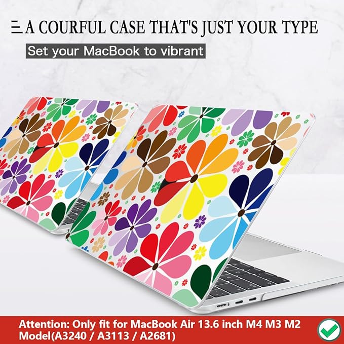 CISSOOK Compatible with MacBook Air 13.6 inch Case 2025 2024 2023 2022 Release A3240 A3113 A2681, Plastic Hard Shell Case Keyboard Cover Set for MacBook Air 13 inch M2 M3 M4, Colorful Floral