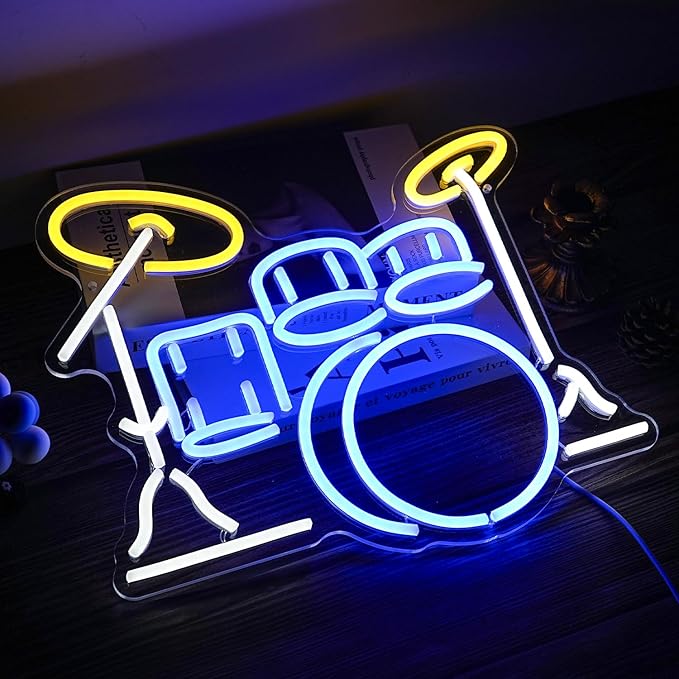 LISIGNVE Drum Kit Neon Sign, Neon Light Sign, Led Neon Light for Wall, USB Powered Led Neon Signs for Live Music, Music Studio, Party Decoration