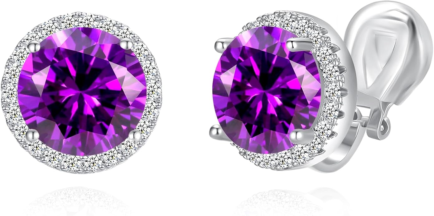 YOQUCOL 10MM Cubic Zirconia Crystal Clip On Stud Earrings Round Non Pierced Earrings for Women