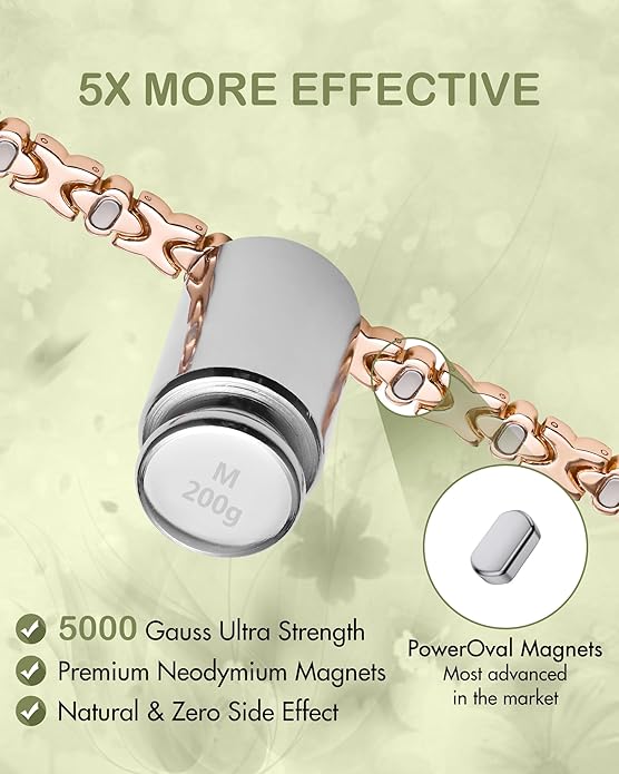 Feraco Pure Copper Bracelets for Women, 5X Ultra Strength Magnetic Bracelet with 5000 Gauss Neodymium Magnets & Upgraded Butterfly Clasp, Adjustable Jewelry Gift