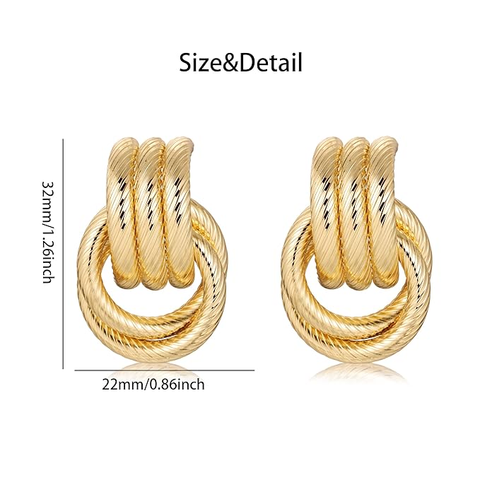 Chunky Knot Link Earrings, Twisted Circle Geometric Drop Dangle Earrings Studs, Women's Jewelry_L Size