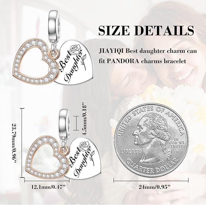 JIAYIQI Mother Sister Daughter Wife Charms Fit Charms Bracelet Necklace with Double Heart Love Charms 925 Sterling Silver Beads for Women Jewelry